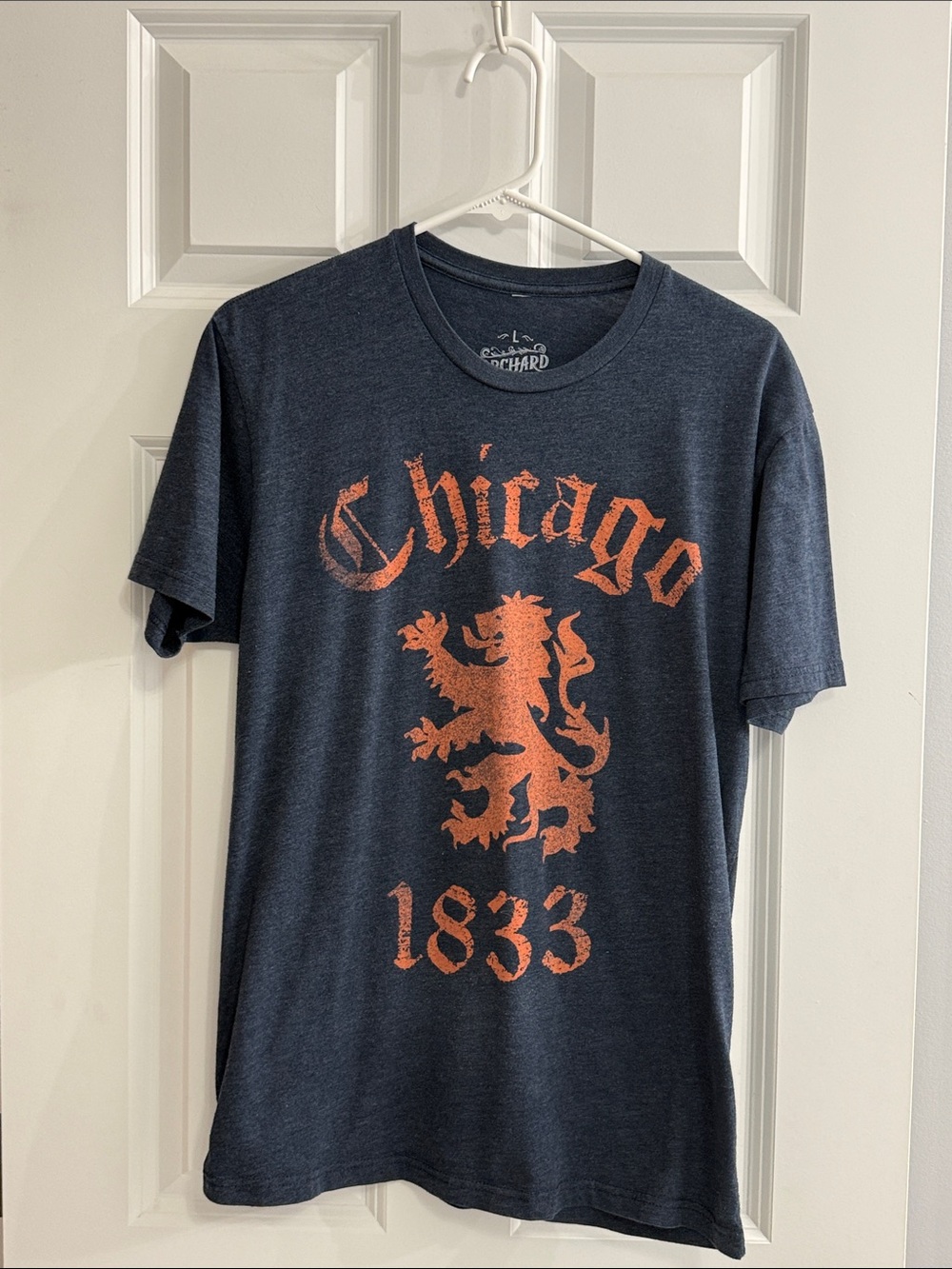 Chicago Graphic Short Sleeve Tee in Navy with Orange Print